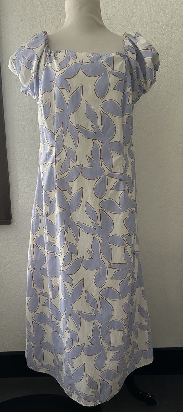 A New Day Blue Ivory Floral Maxi Dress Puff Sleeve Square Neck Cottagecore Lg